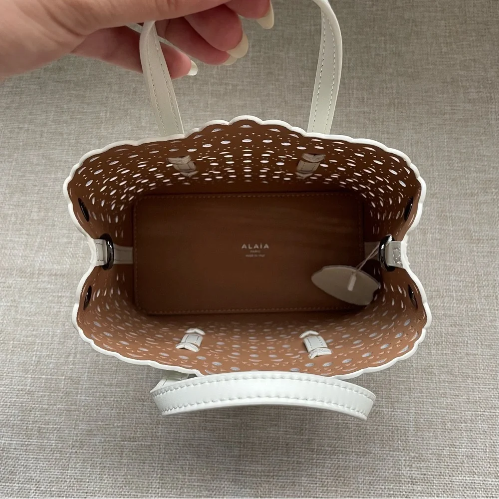 Alaïa White Laser-Cut Scalloped Leather Tote